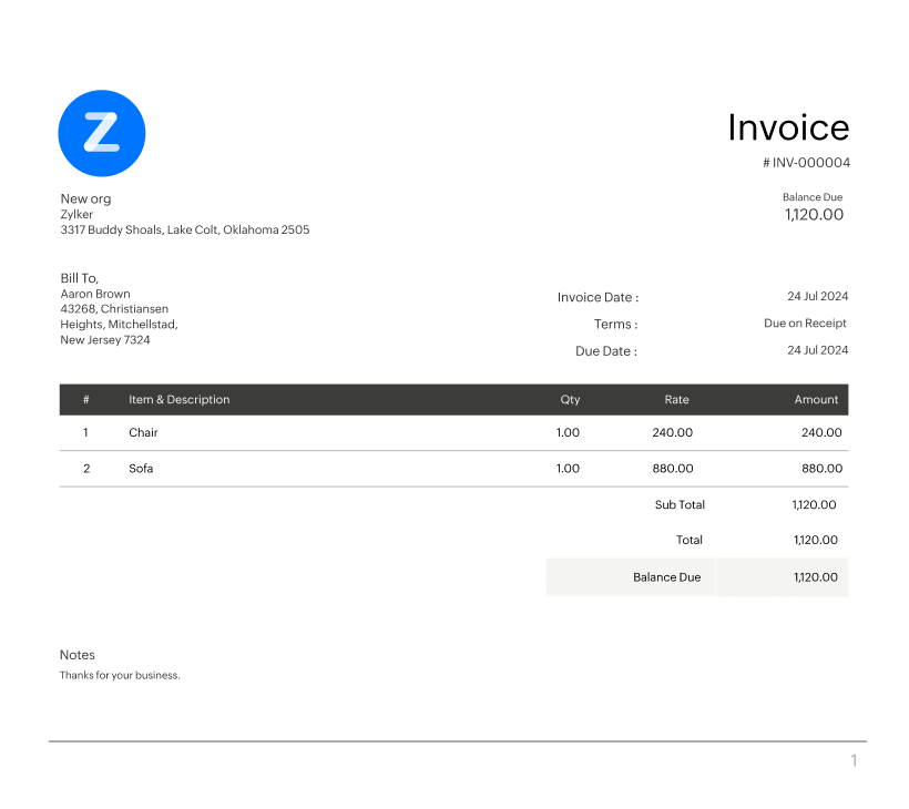 Landscape invoice template