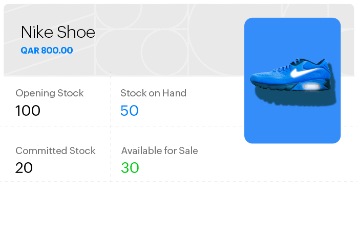 Inventory management dashboard displays stock details of a particular product