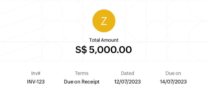 Illustration of a sample invoice with essential details like amount, invoice date, due date etc.  